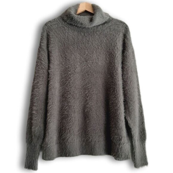 JOE FRESH Eyelash Fuzzy Knit Turtleneck Sweater Gray Sz L - Picture 1 of 13